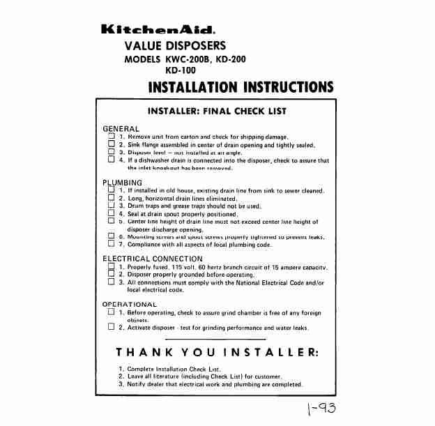 KitchenAid Garbage Disposal KD-100-page_pdf